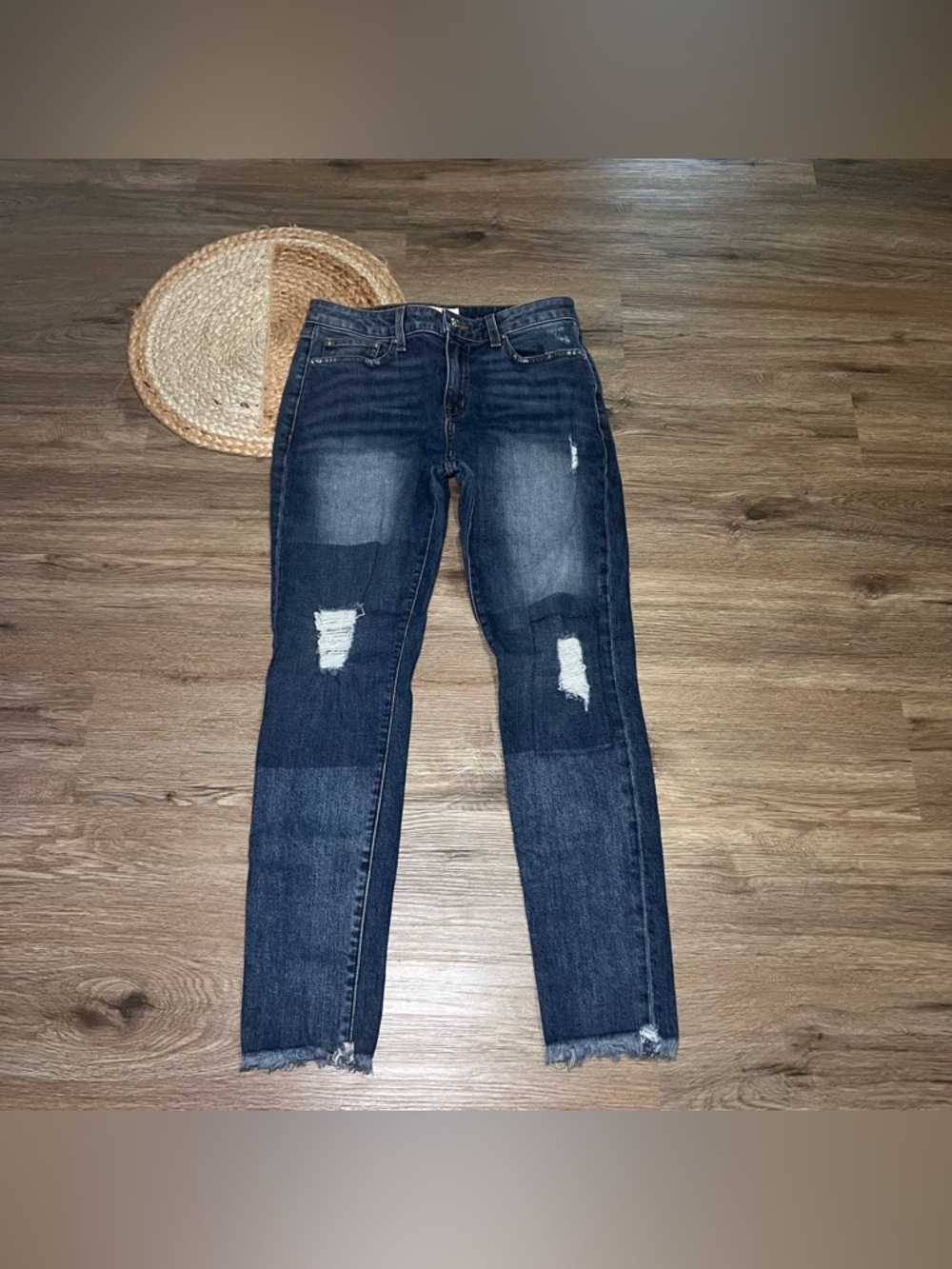 DEREK LAM Denim Devi Mid Rise Skinny Distressed Frayed Hem Womens Jeans